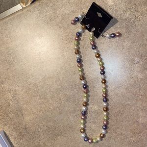 Five colored bead necklace with matching earrings